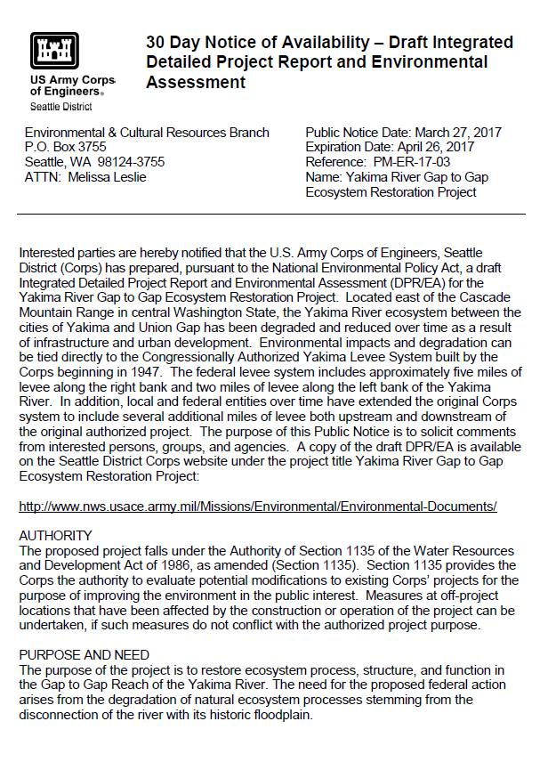 30 Day Notice of Availability Cover Page Picture