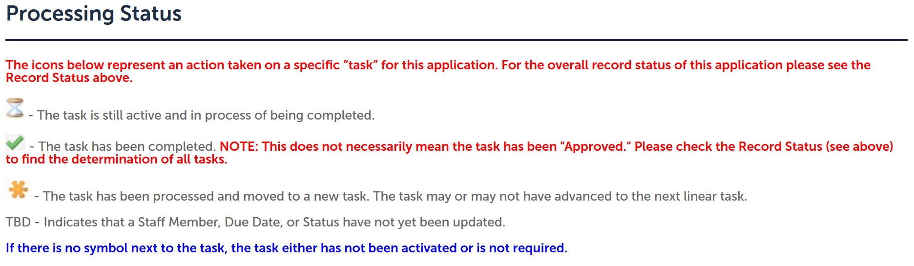 Processing Status Legend