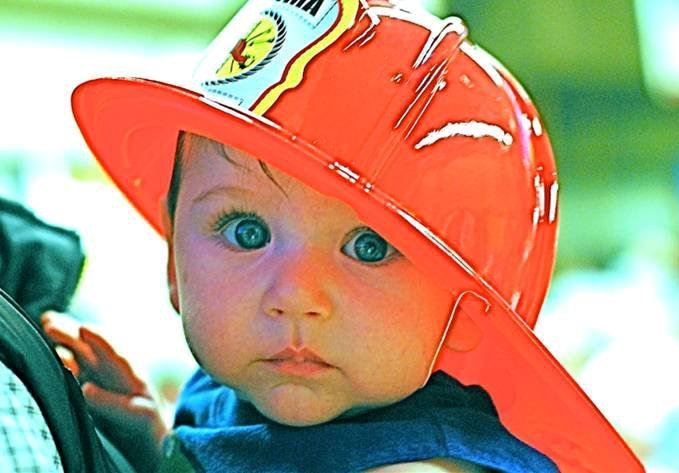 Baby Boy in Firefighter Hat