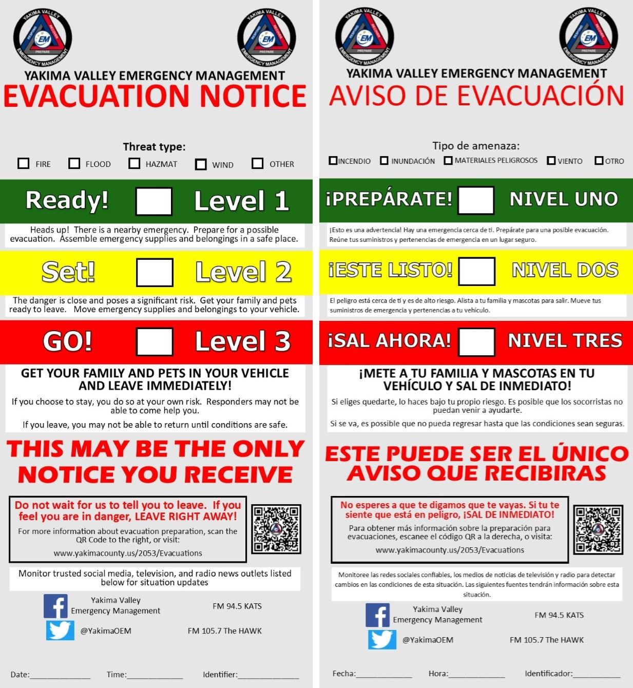 Evacuation Notice Side-by-Side English-Spanish