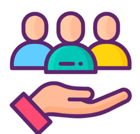 Open hand with 3 images of people in it.