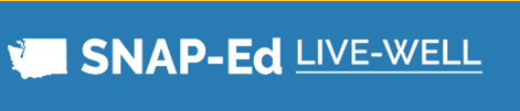 Snap-ed Live Well Logo Blue back ground with Washington State outline in white and Words SNAP-Ed